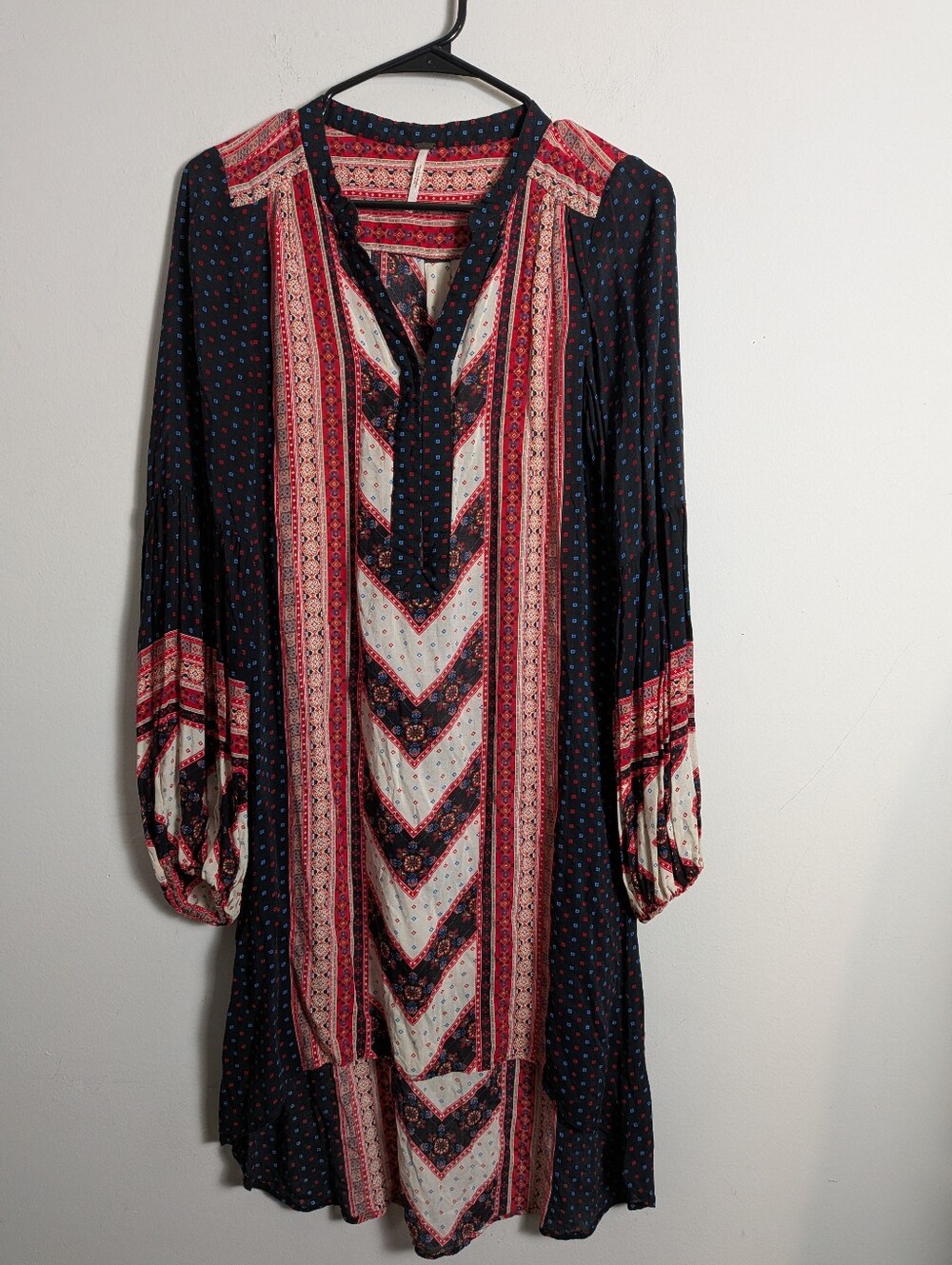 Free People Peace Maker Tunic Dress Tribal Red Black Hi Low Hem  Sz S